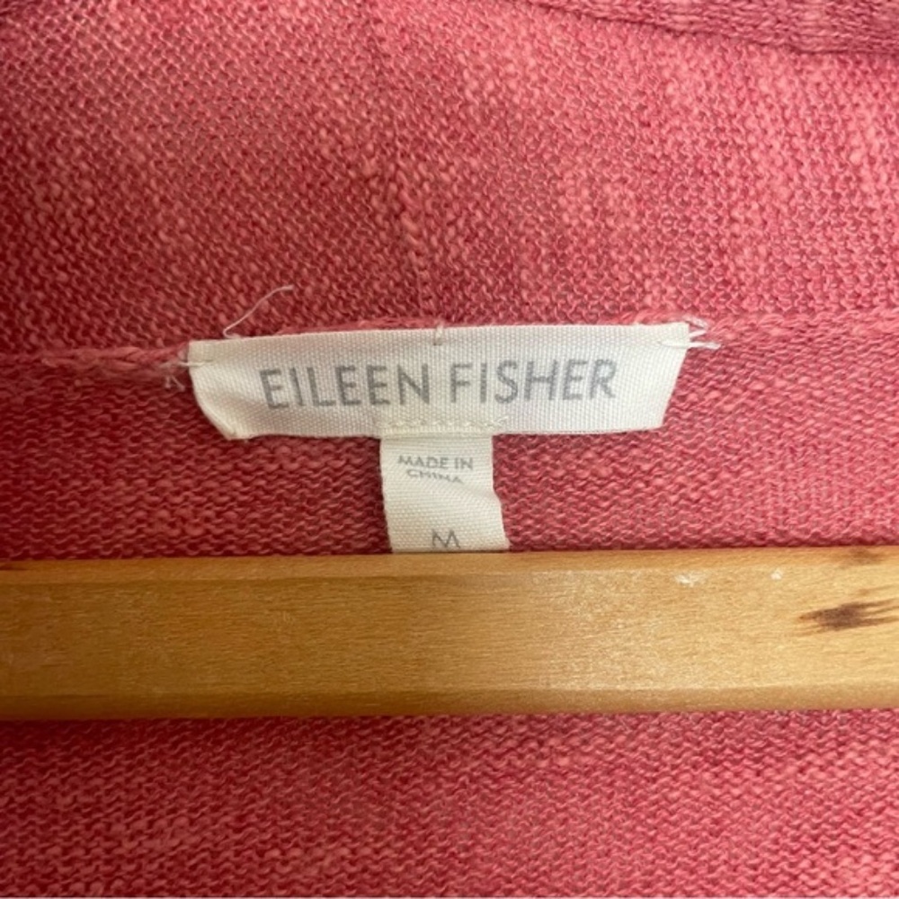 Eileen Fisher Coral Red Pink Knit Linen Blend Cardigan Sweater Size Medium - Picture 3 of 4
